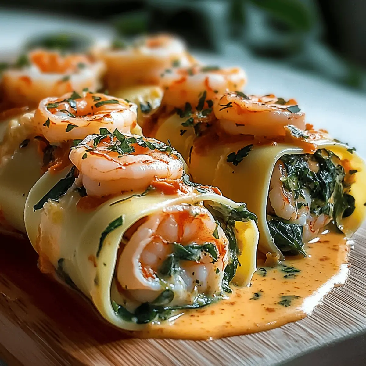 Delicious Shrimp and Spinach Stuffed Pasta Rolls with Creamy Sauce