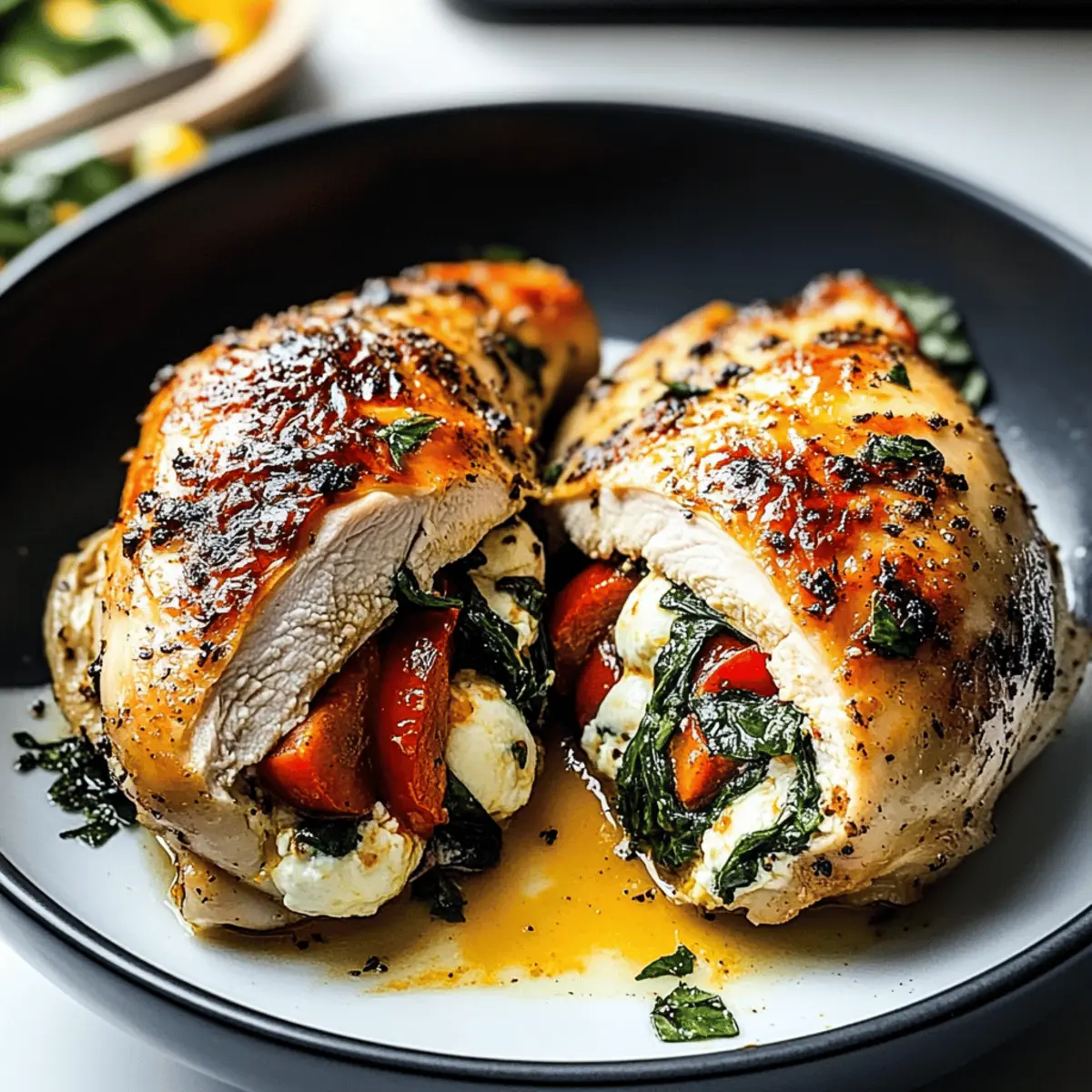 Red Pepper, Spinach, and Mozzarella Stuffed Chicken Delight
