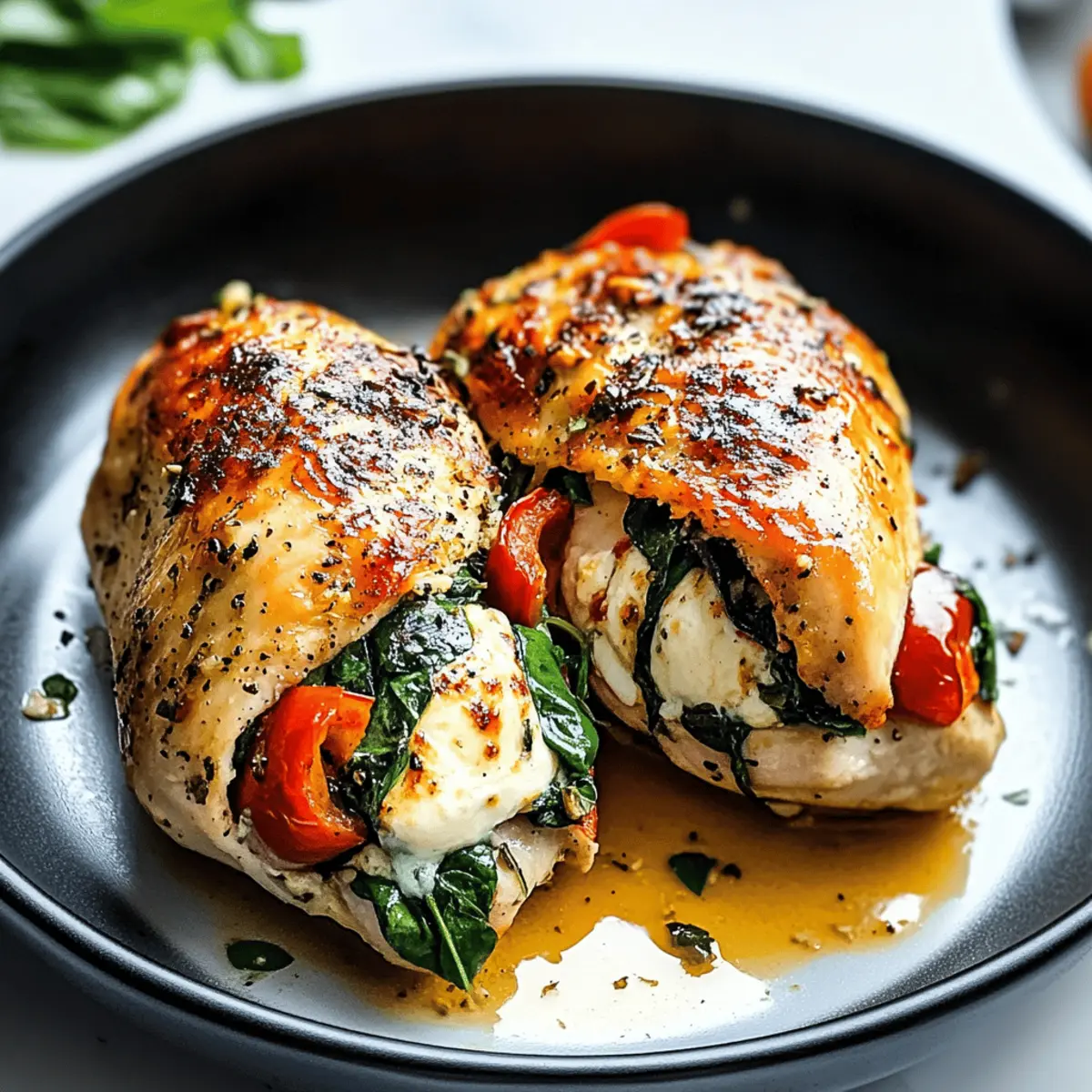 Delicious Roasted Red Pepper, Spinach, and Mozzarella Stuffed Chicken