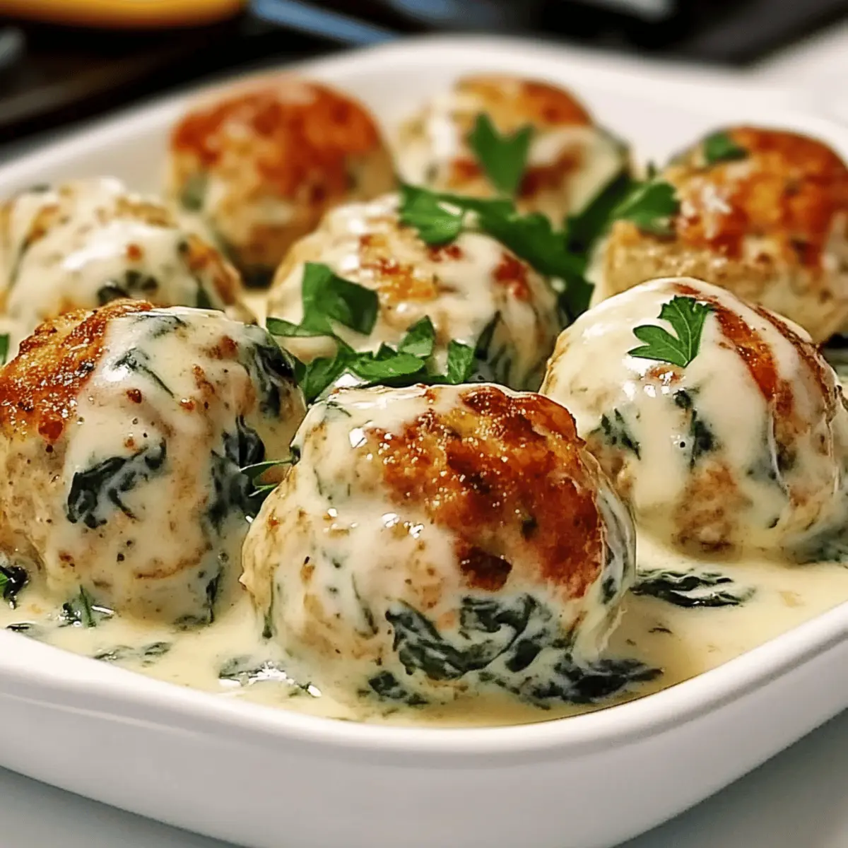 Baked Chicken Ricotta Meatballs with Spinach Alfredo Sauce Bliss
