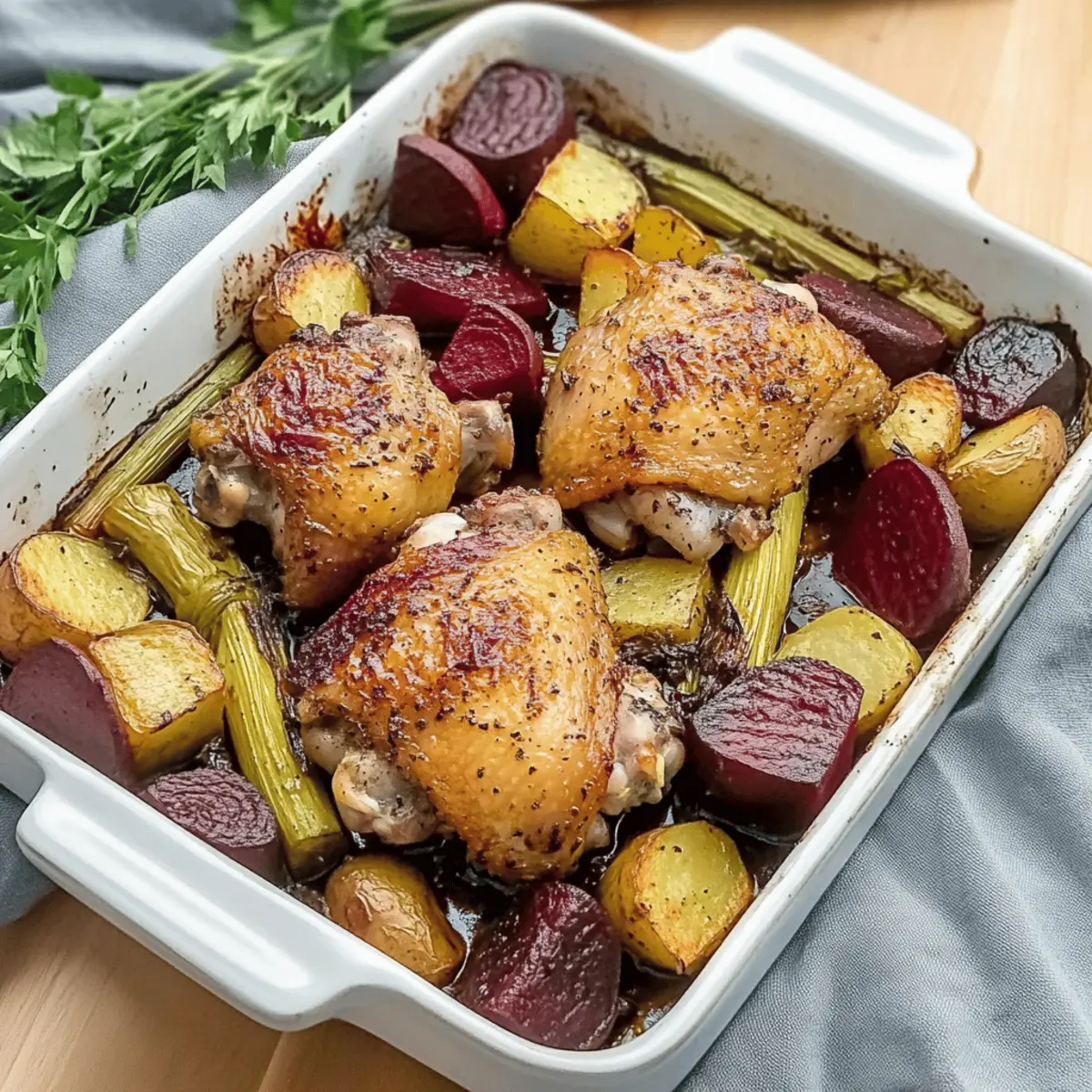 Balsamic Roasted Chicken Thighs with Root Vegetables Bliss