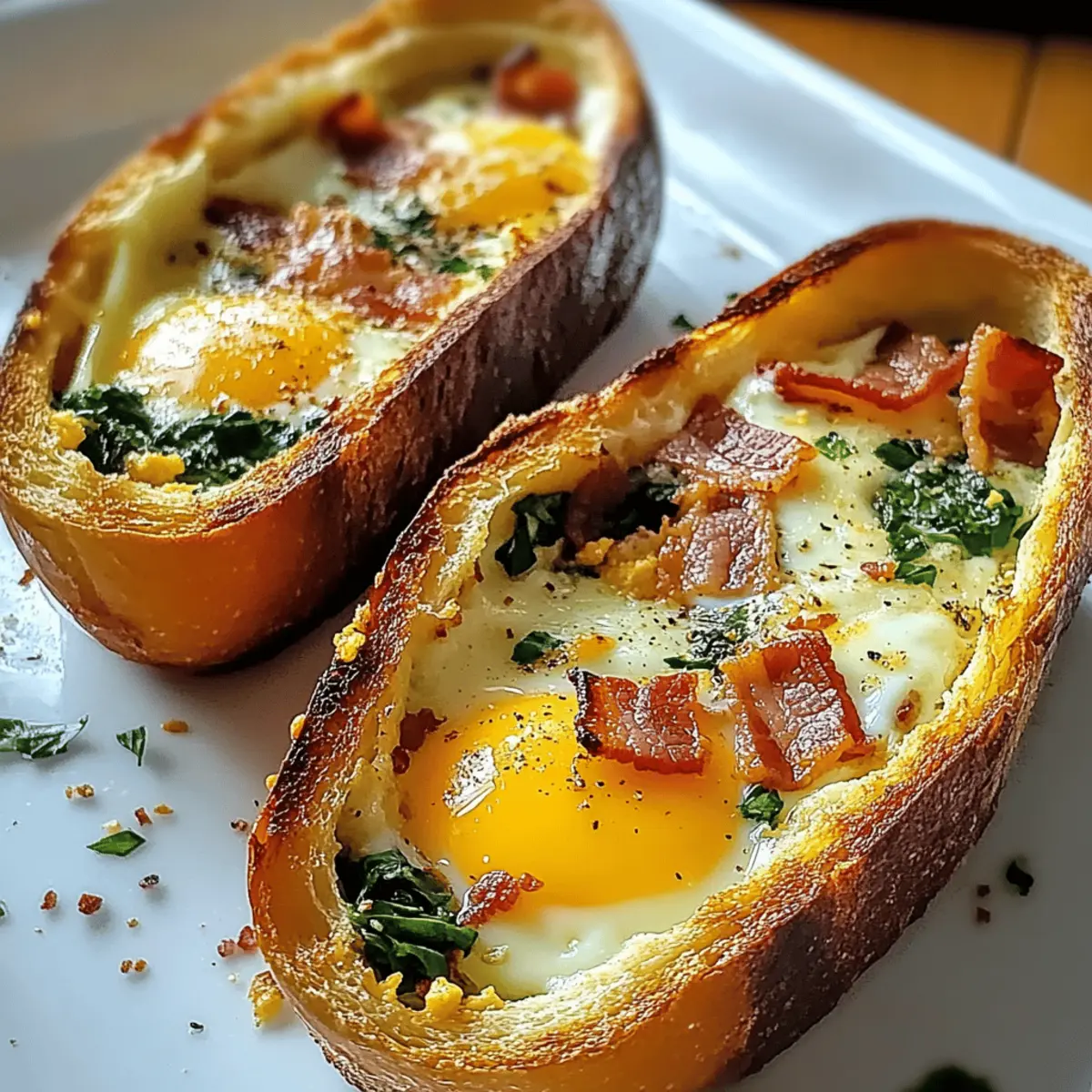 Delicious Baked Egg Boats with Turkey Bacon and Spinach