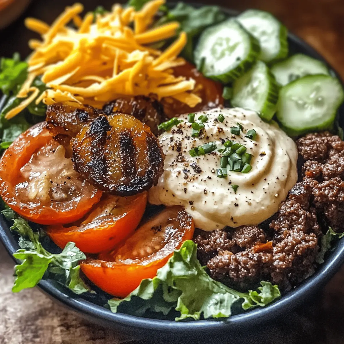 Savory Burger Bowls with Caramelized Onion Aioli Delight