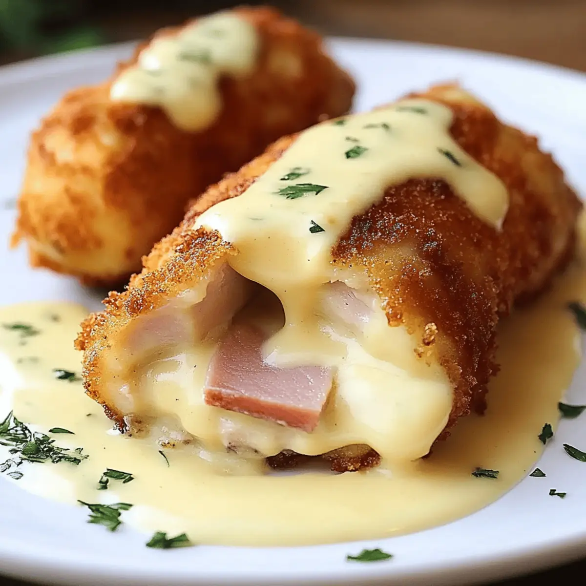 Heavenly Chicken Cordon Bleu with Creamy Swiss Cheese Sauce