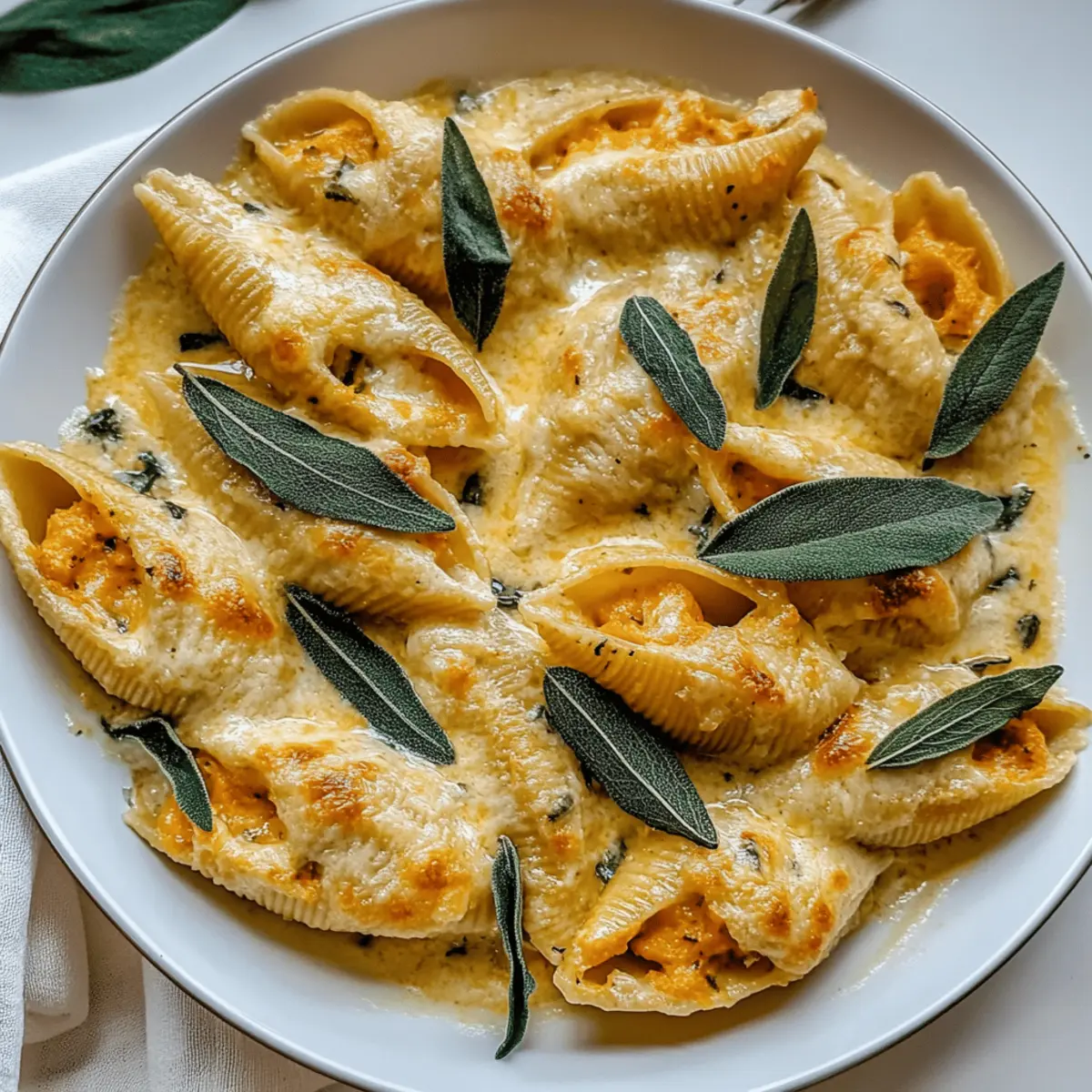 Delicious Pumpkin & Gouda Stuffed Shells in Sage Alfredo Sauce