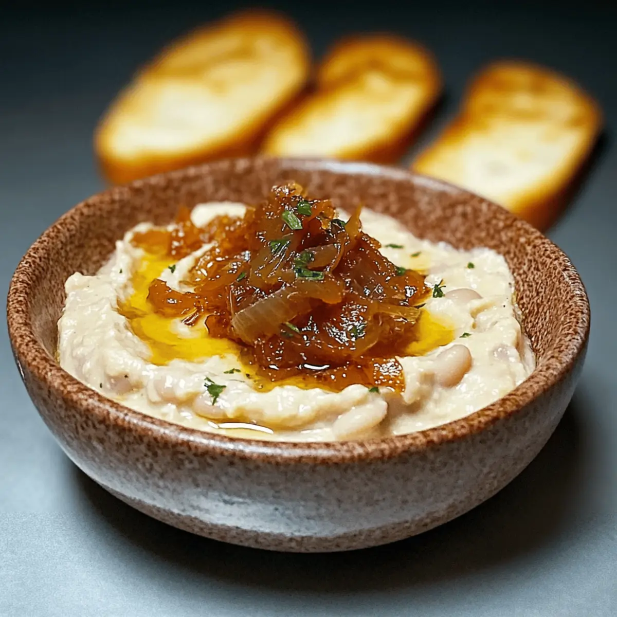 Savory Romanian White Bean Dip with Sweet Caramelized Onions