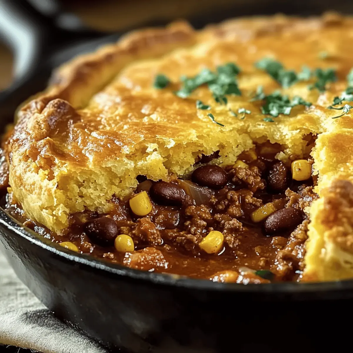 Cozy Skillet Chili Cornbread Pot Pie for a Hearty Dinner