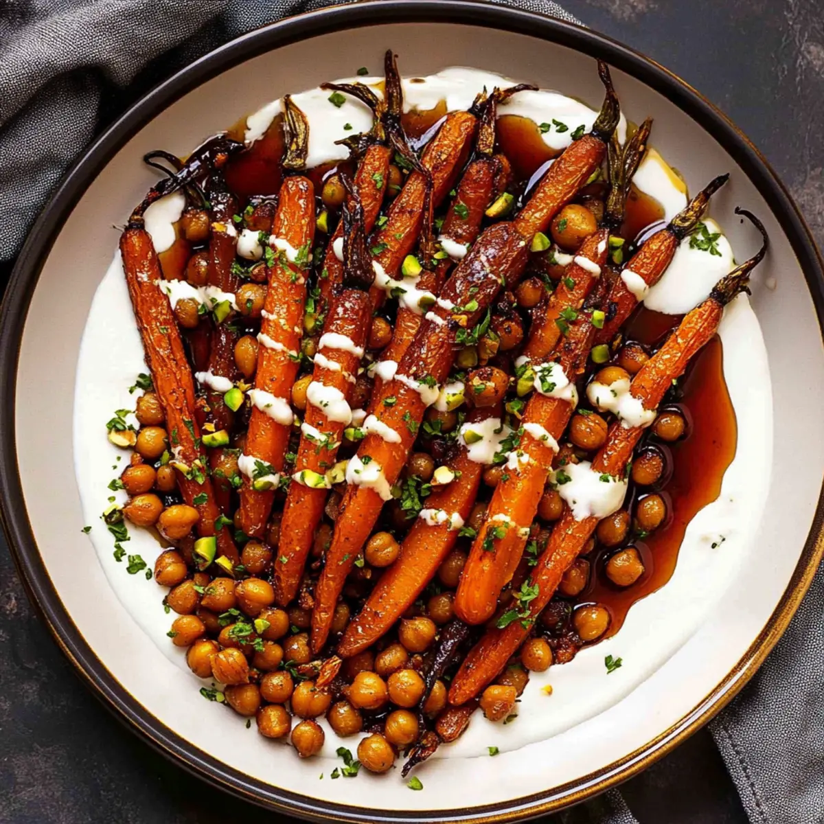 Spicy Maple Roast Carrots with Crispy Chickpeas & Yogurt Sauce
