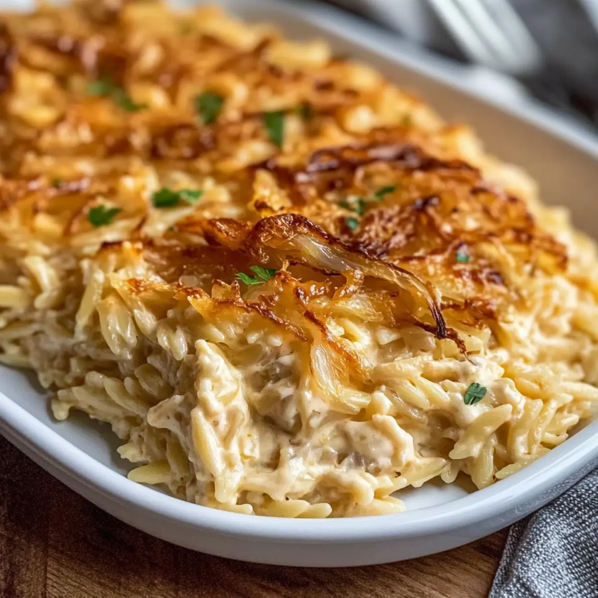 Cozy Up with This Creamy French Onion Orzo Bake