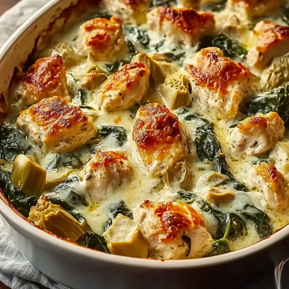 Savory High-Protein Spinach and Artichoke Chicken Casserole