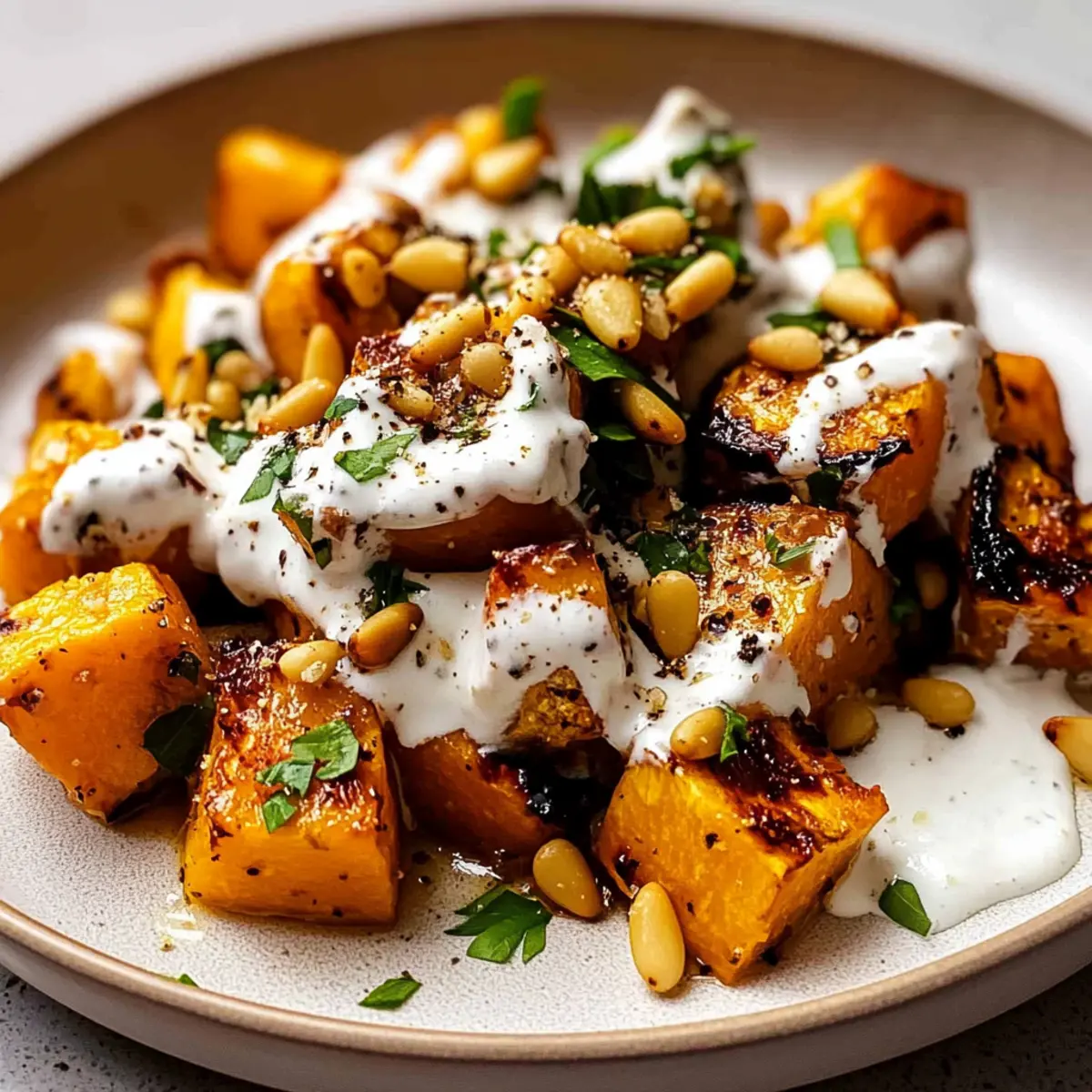 Roasted Pumpkin with Yogurt Sauce and Pine Nuts Bliss