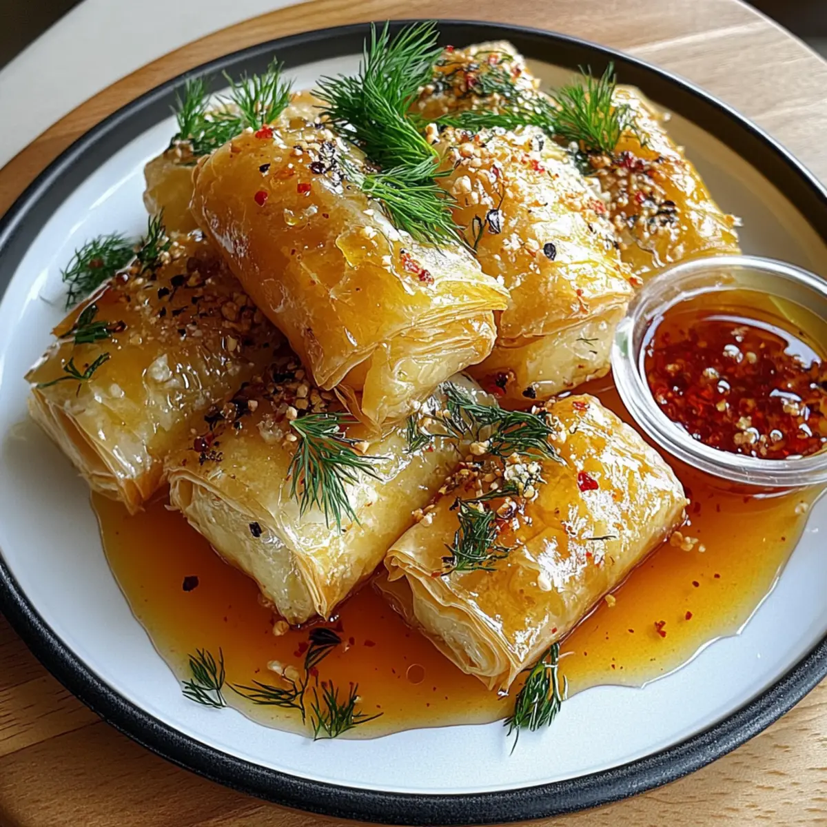 Crunchy Oven Fried Feta Rolls with Chili Honey Delight