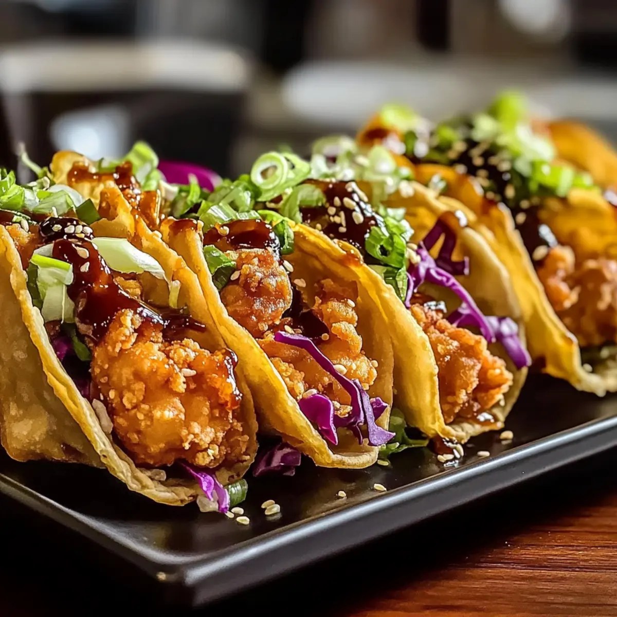 Crispy Chicken Wonton Tacos with Sweet Teriyaki Bliss