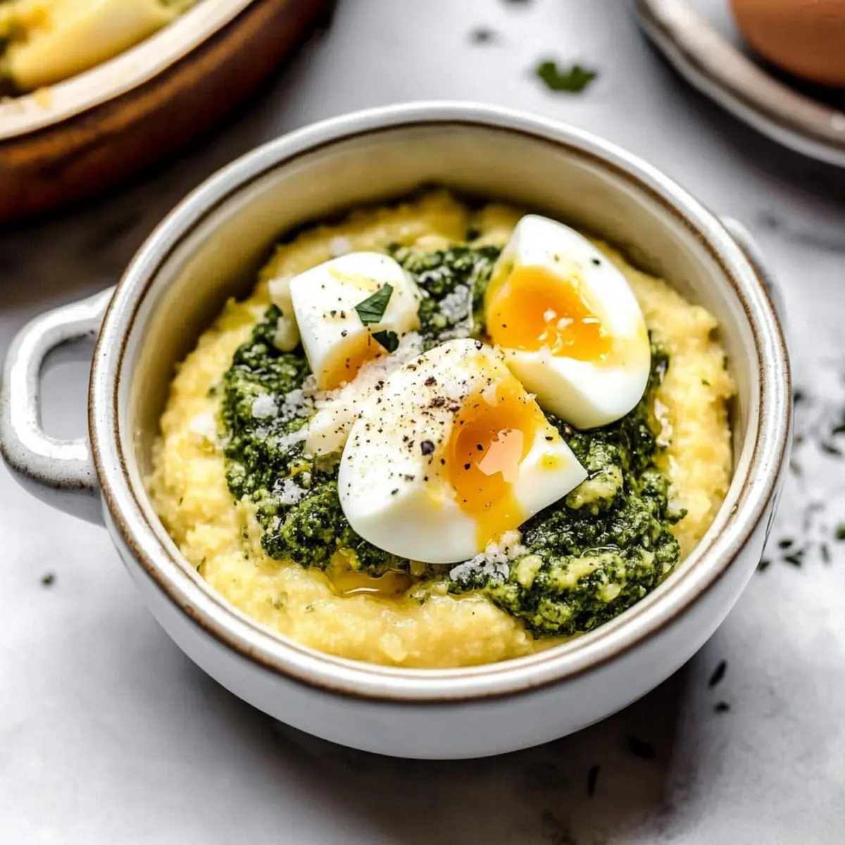 Creamy Breakfast Polenta with Pesto & Eggs for Cozy Mornings
