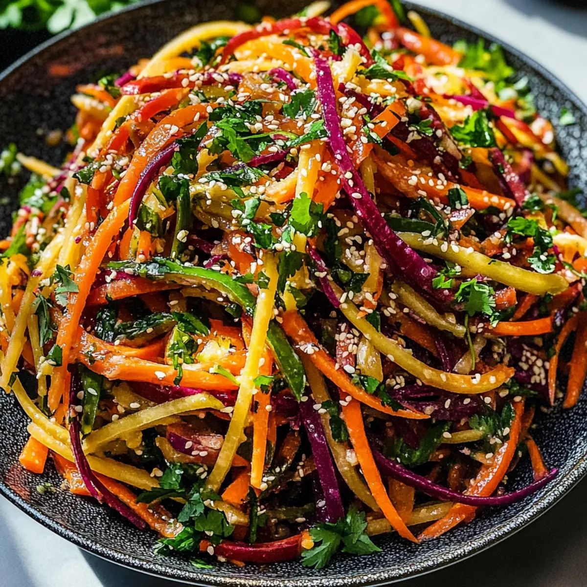 Shaved Rainbow Carrot Sesame Salad: Colorful Crunchy Bliss