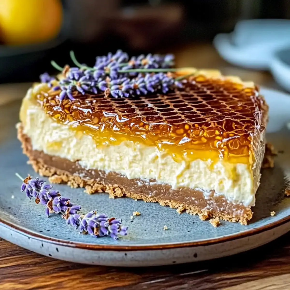 Lemon Lavender Cheesecake Topped with Honeycomb Delight