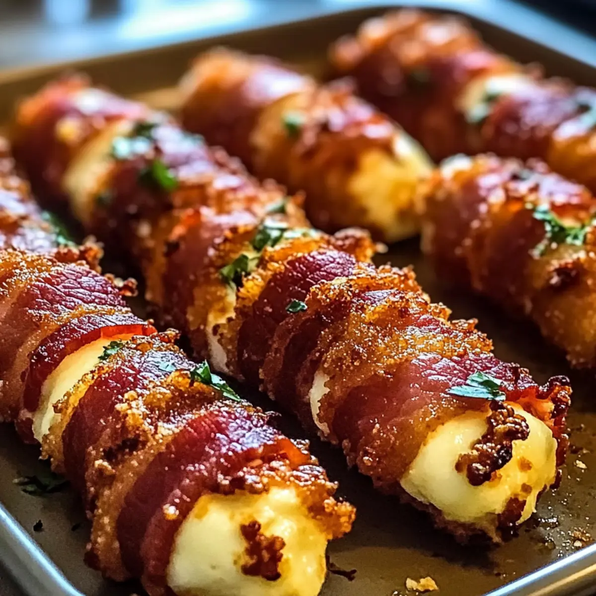 Spicy Hot Bacon Wrapped Mozzarella Sticks for Game Day Fun